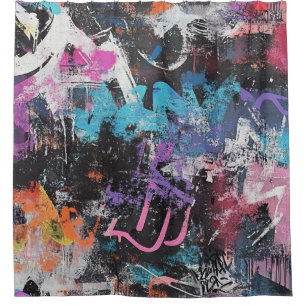 Urban Graffiti Collage with Bold Colors Paint (8) Shower Curtain