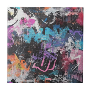 Urban Graffiti Collage with Bold Colors  Paint (8) Tile