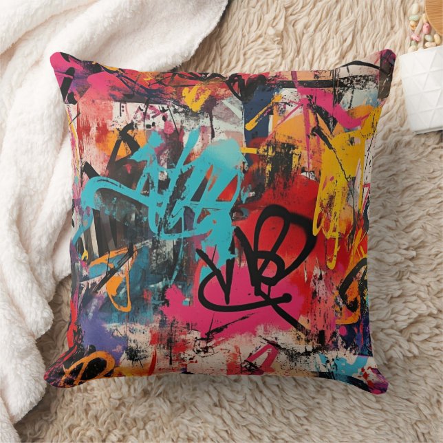 Urban Graffiti Collage with Bold Colours  Paint Cushion (Blanket)