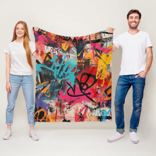 Urban Graffiti Collage with Bold Colours Paint Fleece Blanket