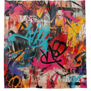 Urban Graffiti Collage with Bold Colours Paint Shower Curtain