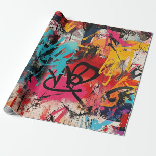 Urban Graffiti Collage with Bold Colours Paint Wrapping Paper