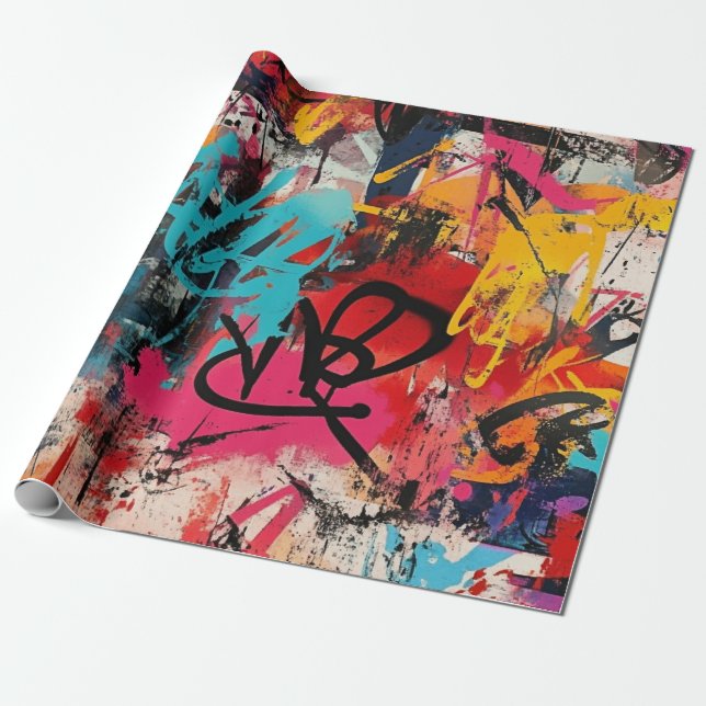Urban Graffiti Collage with Bold Colours  Paint Wrapping Paper (Unrolled)