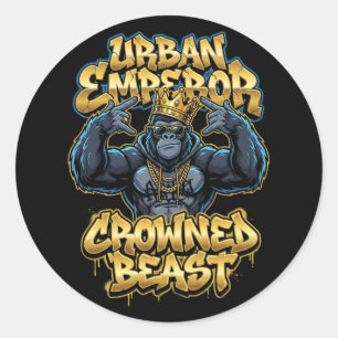 Urban Graffiti Gorilla Crowned Beast Wall Art Classic Round Sticker