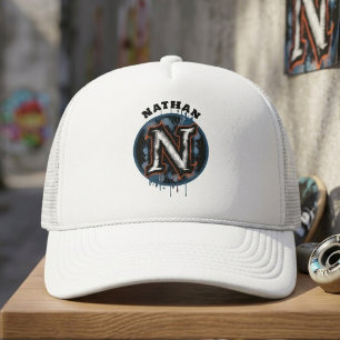 Urban Graffiti Graphic Customisable Monogram "N" Trucker Hat