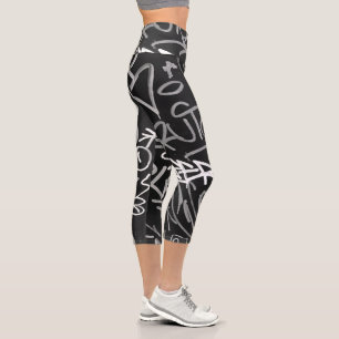 Urban Graffiti Monochrome Style Capri Leggings