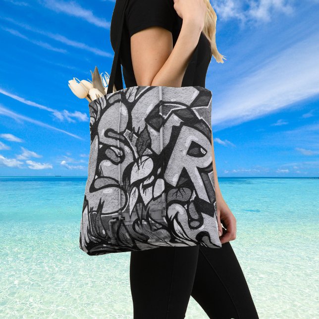 Urban Graffiti Monochrome Style Tote Bag (Graffiti Design on a Tote Shoulder Bag)