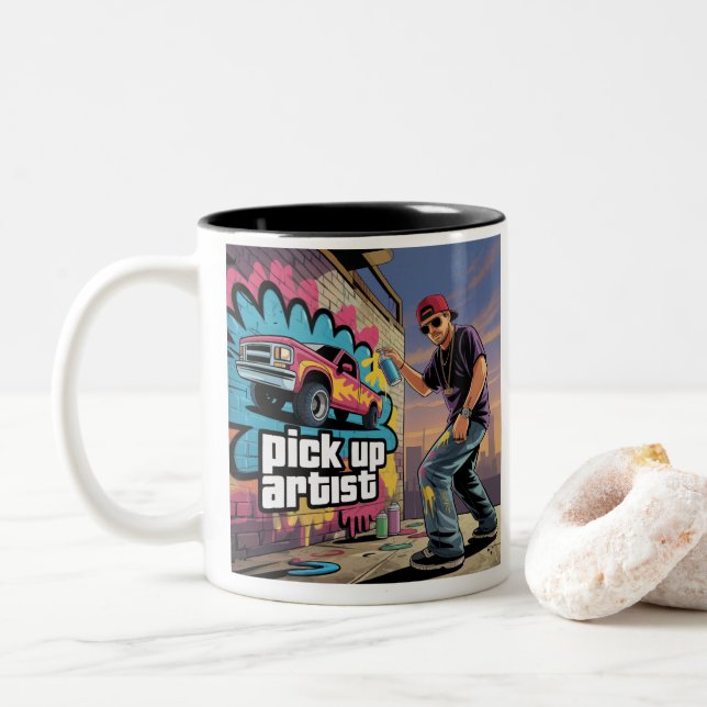 Urban Graffiti & Pickup Artist Two-Tone Coffee Mug (With Donut)