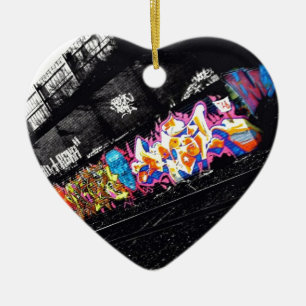 urban graffiti street art black & white with ceramic tree decoration
