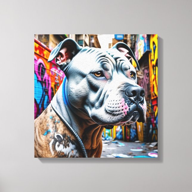 Urban Graffiti Street Art Brindle Pitbull Lover Canvas Print (Front)