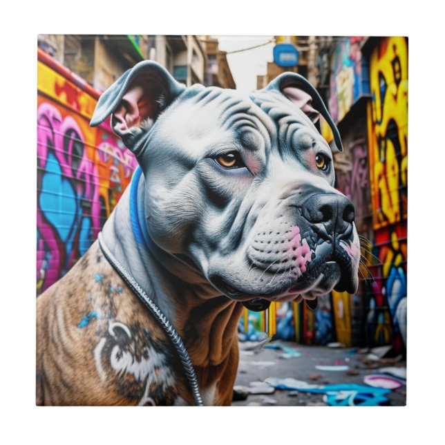 Urban Graffiti Street Art City Pitbull Lover Tile (Front)