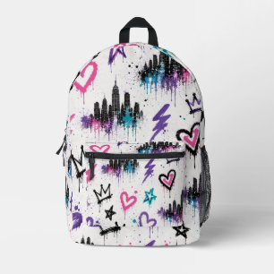 Urban Graffiti Street Art NYC Skyline Printed Backpack