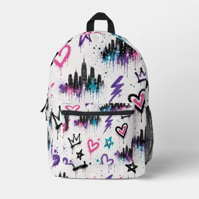 Urban Graffiti Street Art NYC Skyline  Printed Backpack (Front)