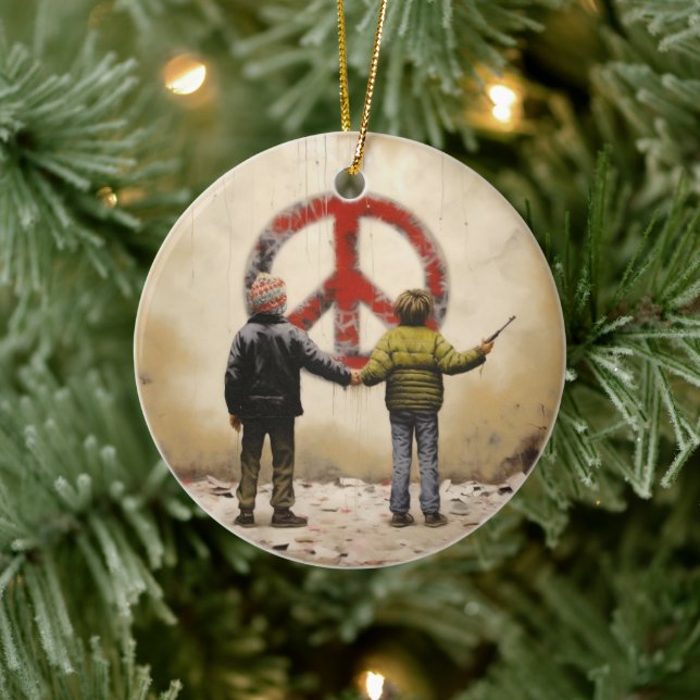 Urban Graffiti Street Art Peace Sign Ceramic Tree Decoration (Tree)