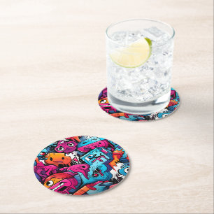 Urban Graffiti Street Art Splash Round Paper Coaster