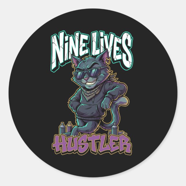 Urban Graffiti Street Cat Nine Lives Hustler Classic Round Sticker (Front)
