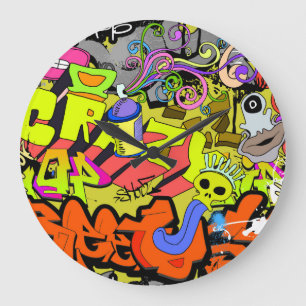Urban Graffiti: Vintage Art Wall Large Clock