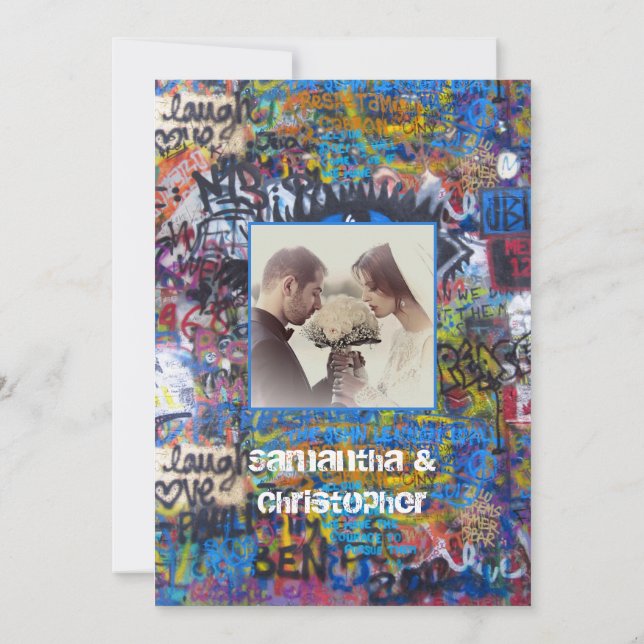 Urban graffiti wedding photo invitation (Back)