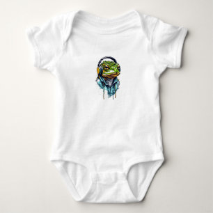 Urban Groove: Colourful Frog with Headphones Baby Bodysuit