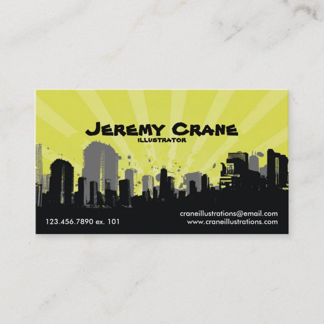 Urban Grunge Cityscape - Yellow Business Card (Front)