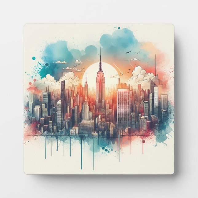 "Urban Harmony: A Cityscape in Watercolour" Plaque (Front)