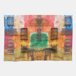 Urban iron work, painted wall, chic decay kitchen tea towel