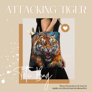 Urban Jungle Attacking Tiger Tote Bag