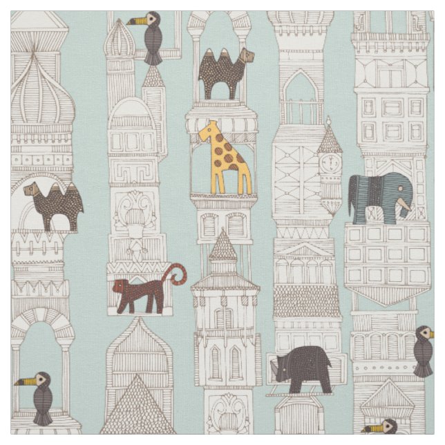 urban jungle silver mint fabric (Swatch)