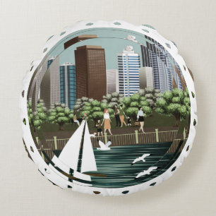 Urban landscape round cushion