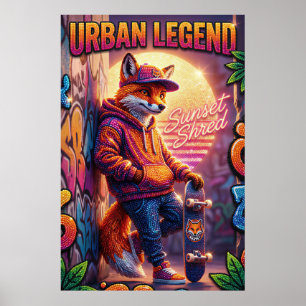 Urban Legend Fox Skater Poster Neon Graffiti