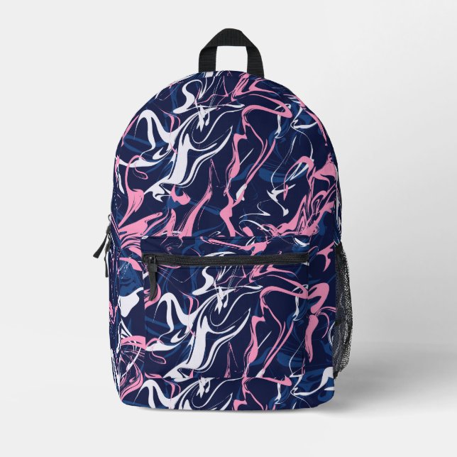 Urban Marble in Pink and Blue Printed Backpack (Front)