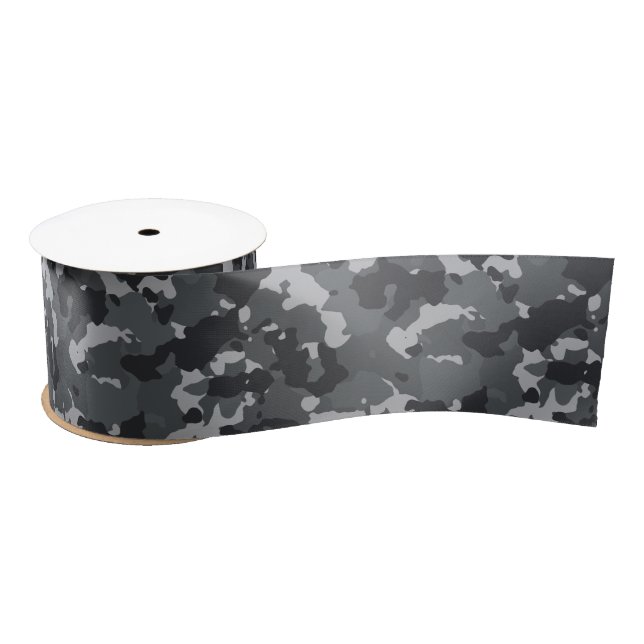 Urban Military Camouflage Camo Black Grey Satin Ribbon (Spool)