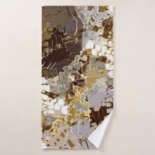 Urban, modern, abstract pattern, white, brown gold bath towel