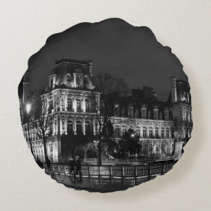 Urban, modern Parisian night life photo Round Cushion