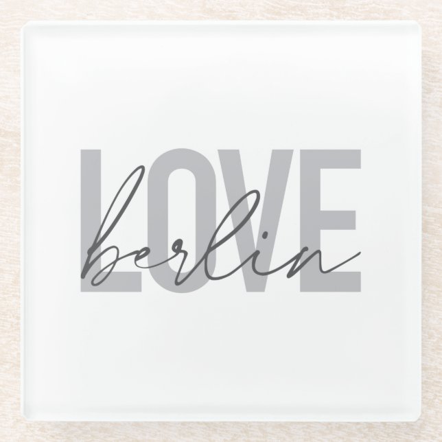Urban, modern, simple, cool design Love Berlin Glass Coaster (Front)