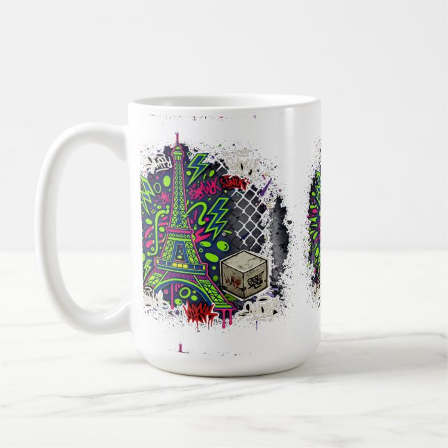 Urban Neon Graffiti Eiffel Tower Coffee Mug (Left)