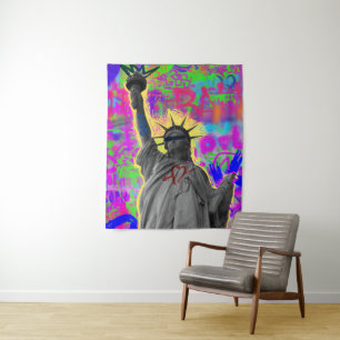 Urban Neon Liberty Graffiti Wall Tapestry