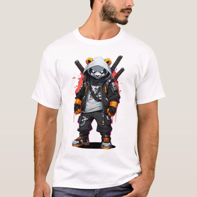 Urban Ninja Panda: Street Samurai Vibes T-Shirt (Front)