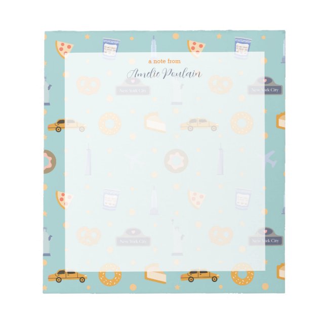 Urban NYC Pattern Turquoise Green Name  Notepad (Front)