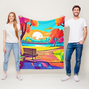Urban Oasis Sunset Panorama Fleece Blanket