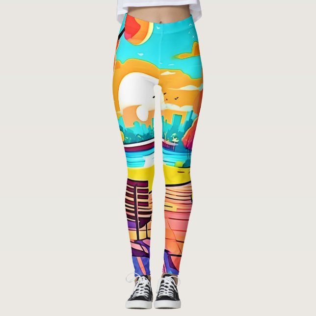 Urban Oasis Sunset Panorama Leggings (Front)