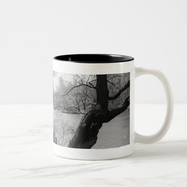 Urban park with tranquil lake Two-Tone coffee mug (Right)