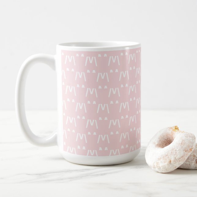 Urban Pink and White Monogram Coffee Mug (With Donut)