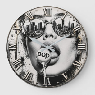 Urban Pop Art City Skyline Women Sunglasses Large Clock