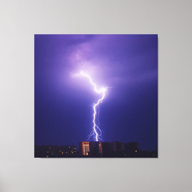 Urban Power Surge - Dynamic Lightning Bolt Over Ci Canvas Print (Front)