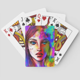 Urban powerfull woman playing cards