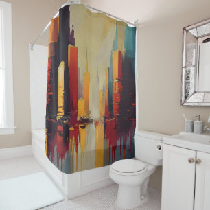 Urban Pulse – Abstract City In Vertical Rhythm Shower Curtain