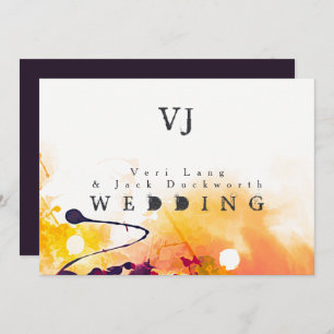 Urban Purple Orange Watercolor Wedding Invitations
