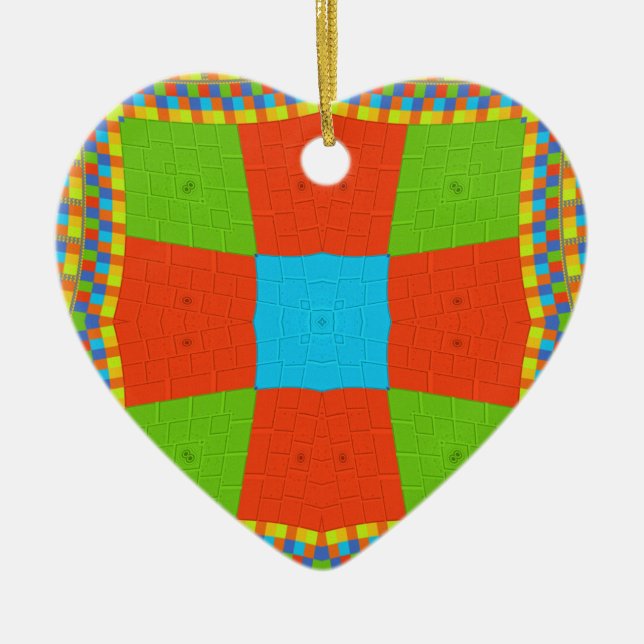 "Urban Quilt" European Geometric Pattern Art Ceramic Tree Decoration (Front)