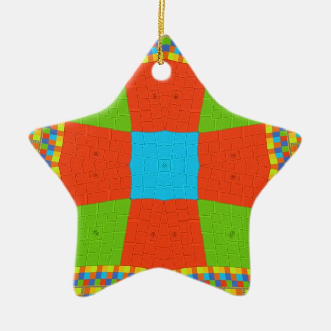 "Urban Quilt" European Geometric Pattern Art Ceramic Tree Decoration (Front)